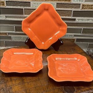 Pottery Barn Cambria Persimmon Square tidbit Plates (set of three)